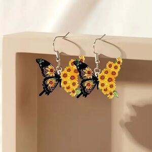 Sunflower Butterfly Dangle Earrings